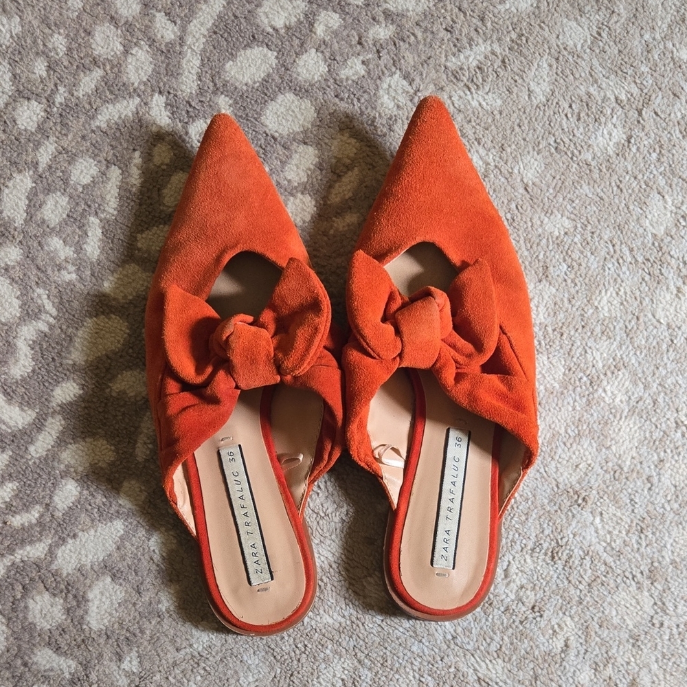 Zara Vibrant Orange Bow Mules